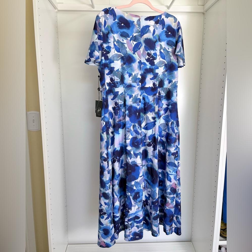Adrianna Papell Blue Floral Wrap-Effect Midi Dress - Picture 4 of 4